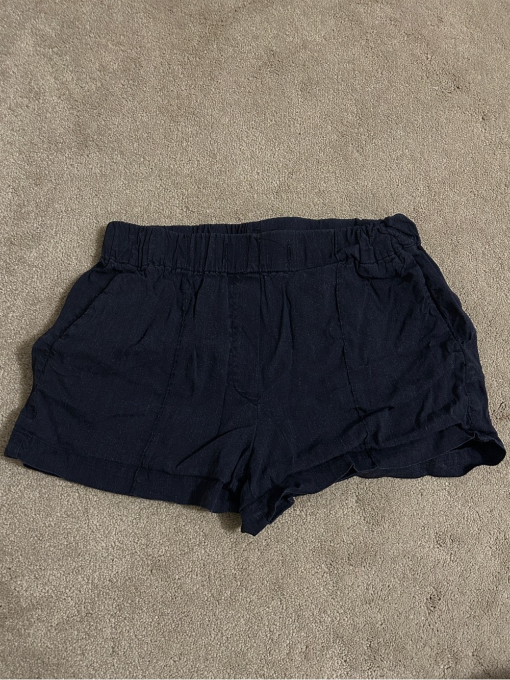 Babaton Navy High-Waist Elastic Casual Shorts